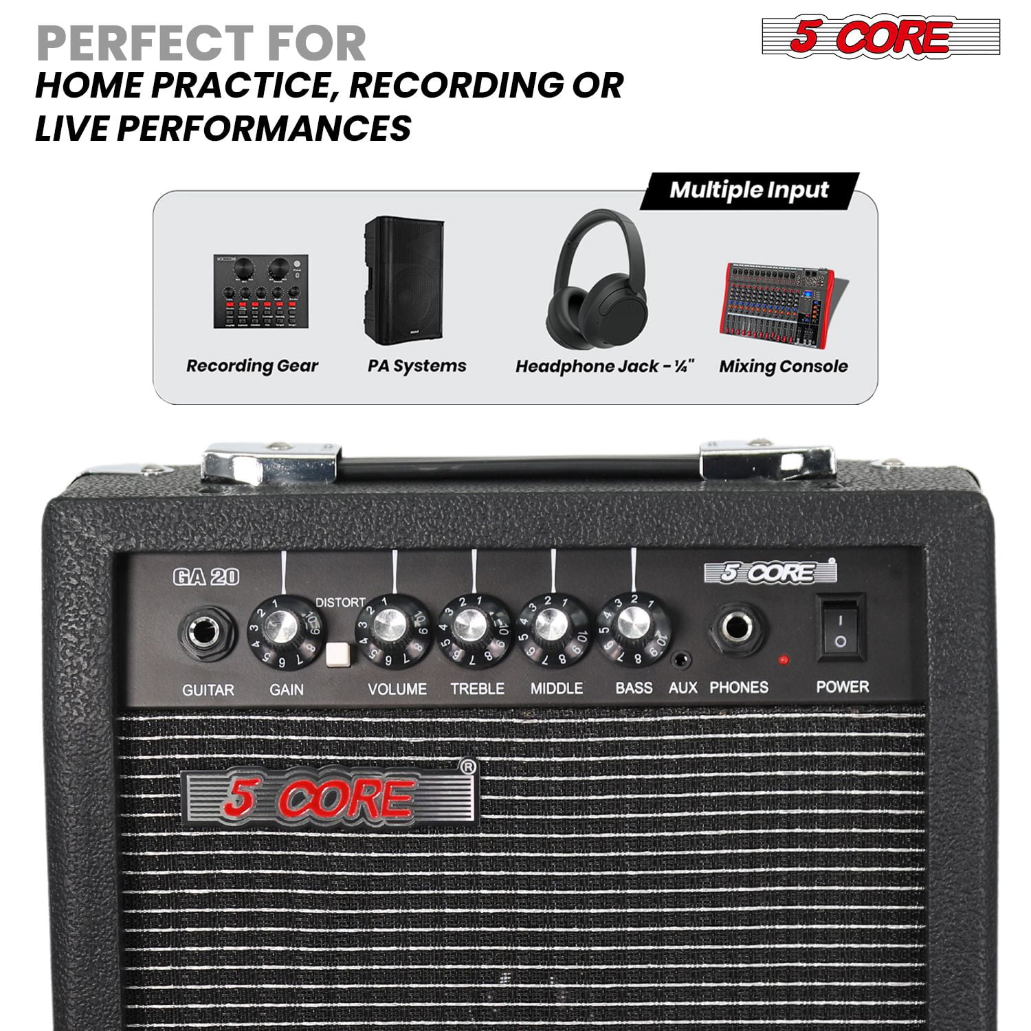 Guitar Amp 20W Electric Portable Mini Amplifier w Built in 6.5" Speaker Aux Headphone Jack