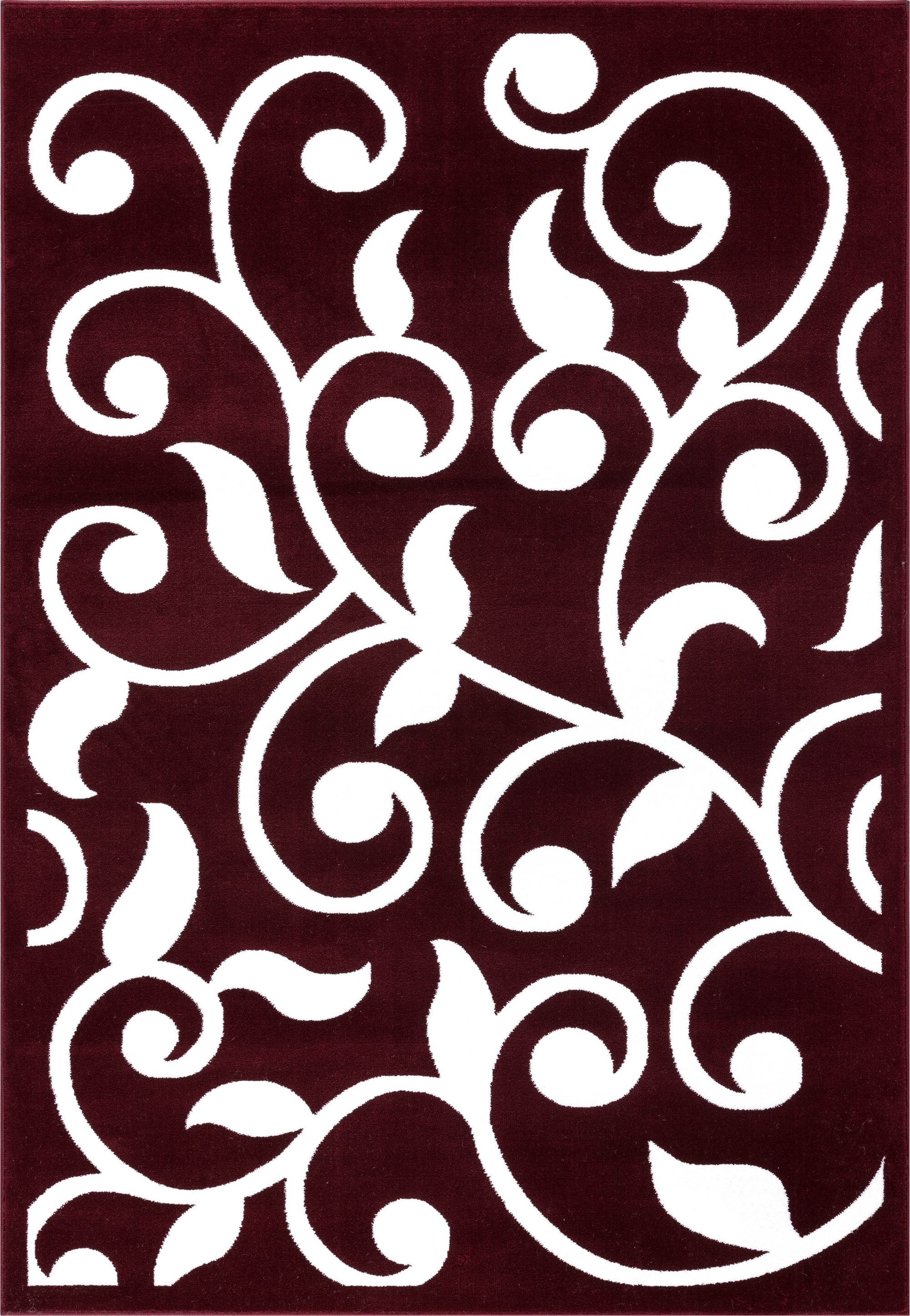 SUSSEXHOME Leaves Collection 5'x7' Red&White Area Rug, Extra Soft and
