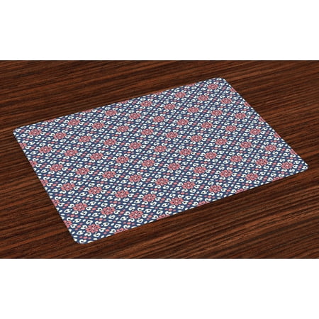 

Abstract Placemats Set of 4 Floral Hearts Forming Old Fashioned Mosaic Tiles Shabby Chic Pattern Washable Fabric Place Mats for Dining Room Kitchen Table Decor Night Blue Ivory Coral by Ambesonne