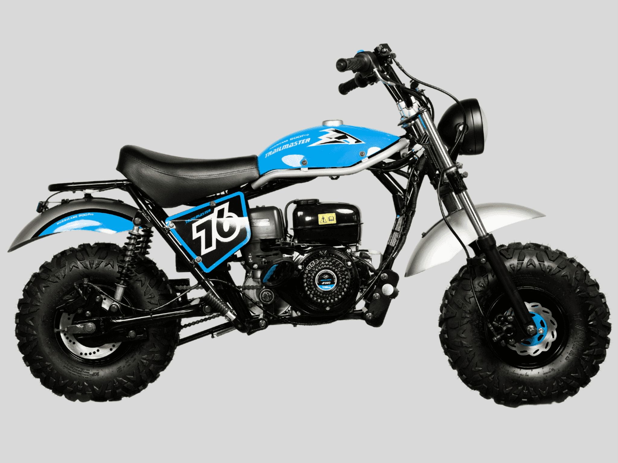 Trailmaster Hurricane 200 Pro Mini Bike, 196cc 4-Stroke Engine, Electric Start, Front & Rear Disc Brakes, LED Headlight, Max Speed 25 MPH (Blue)