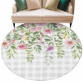 thumbnail image 6 of Colorful Flowers Round Rug 6ft Washable Circle Kitchen Rugs Non Slip Spring Floral Leaves Botanical Gray Plaid Large Area Rug Indoor Floor Carpet for Bedroom Living Room Home Office Dining Room, 6 of 8