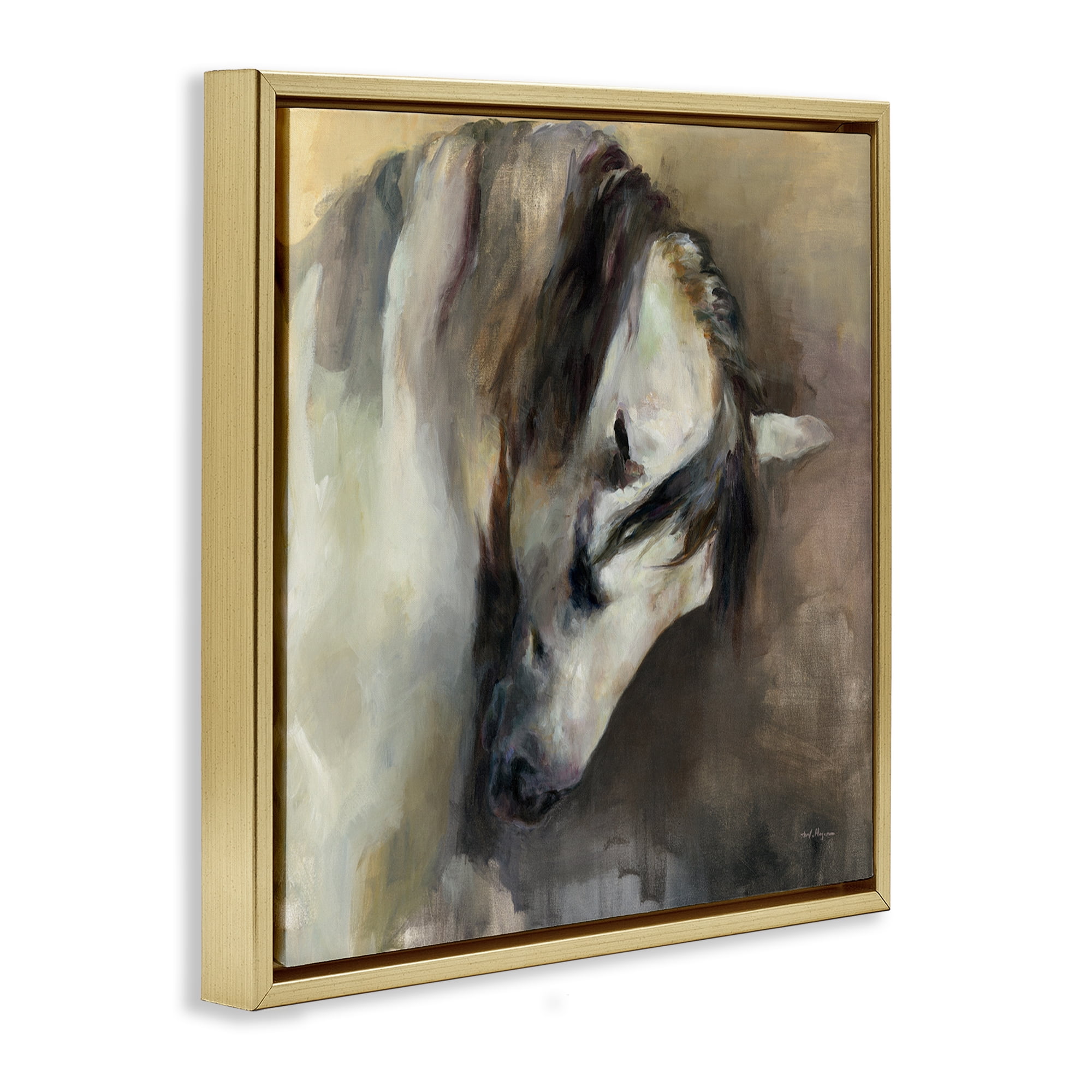 Stupell Industries Classical White Horse Animals Painting Gold Floater Framed Canvas Art Print Wall Art, 18 x 18