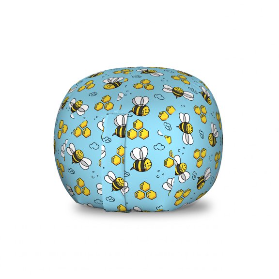 Honey Bee Storage Toy Bag Chair, Cartoon Style Demonstration of Happy Bugs, Stuffed Animal Organizer Washable Bag, Small Size, Sky Blue Mustard, by Ambesonne