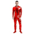 thumbnail image 2 of Doomiva Men’s Glossy Shiny Zipper Unitard Sparkly Dance Bodysuits Long Sleeve Full Body Leotard Red XXL, 2 of 4