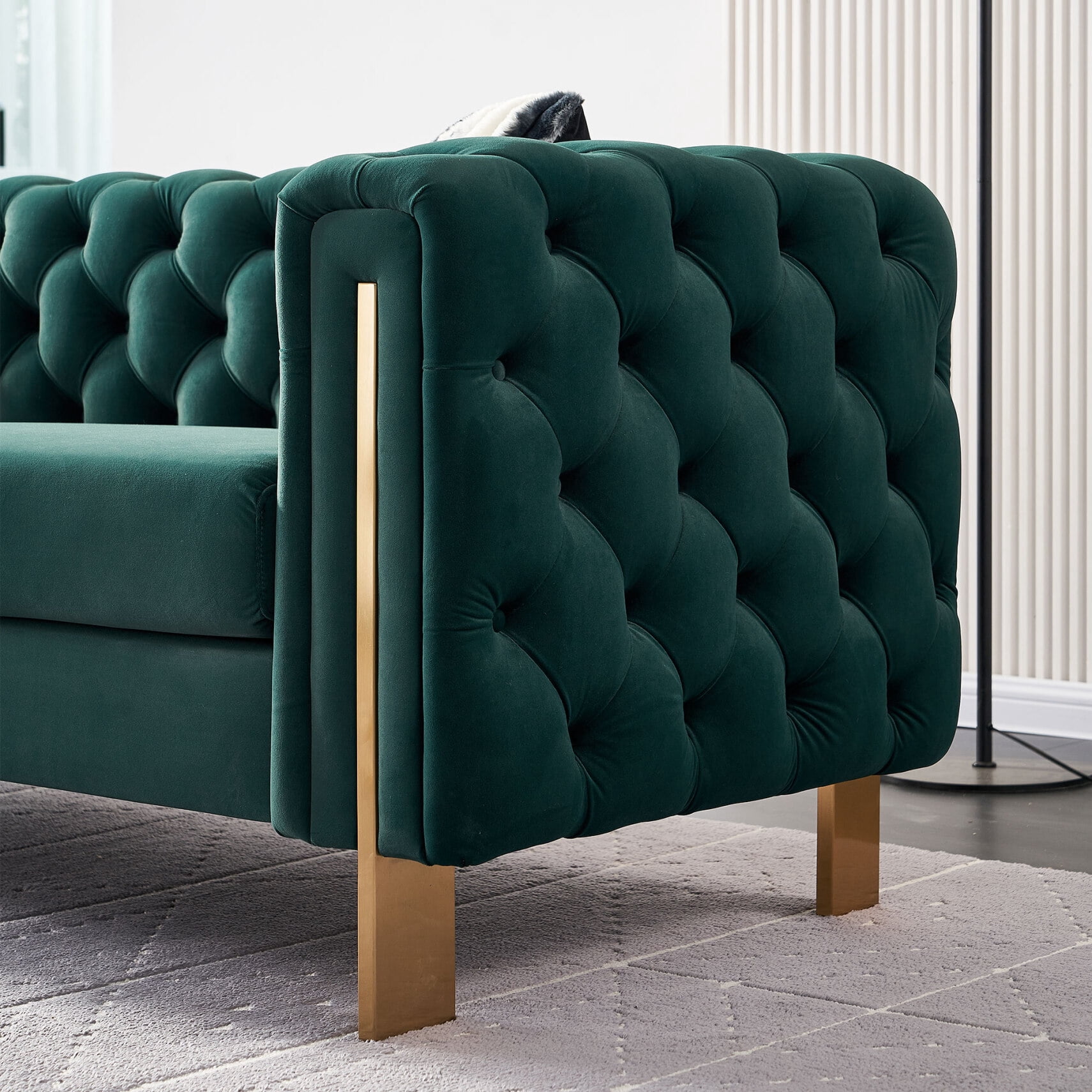 84.25 Inch Oversized Velvet Sofa for Living Room,Long Upholstered Velvet Sofa Couch with High Armrest and Metal Legs Decor Furniture,3-Seater Loveseat for Bedroom, Office,Green