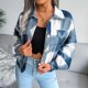 thumbnail image 3 of Women Autumn Plaid Lapel Collar Crop Top Lantern Sleeve Casual Fashion Jacket, 3 of 8
