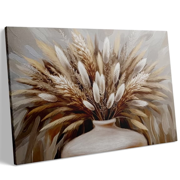 Wallume Store Neutral Pampas Grass Vase Canvas Wall Art (Boho Minimalist Tone) Ready to Hang for Living Room 16x12 inch