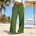 thumbnail image 6 of Kelon Women's Elastic Waist Linen Pants High Waisted Wide Leg with Pockets Breathable Loose Fit Casual Summer Beach, 6 of 9