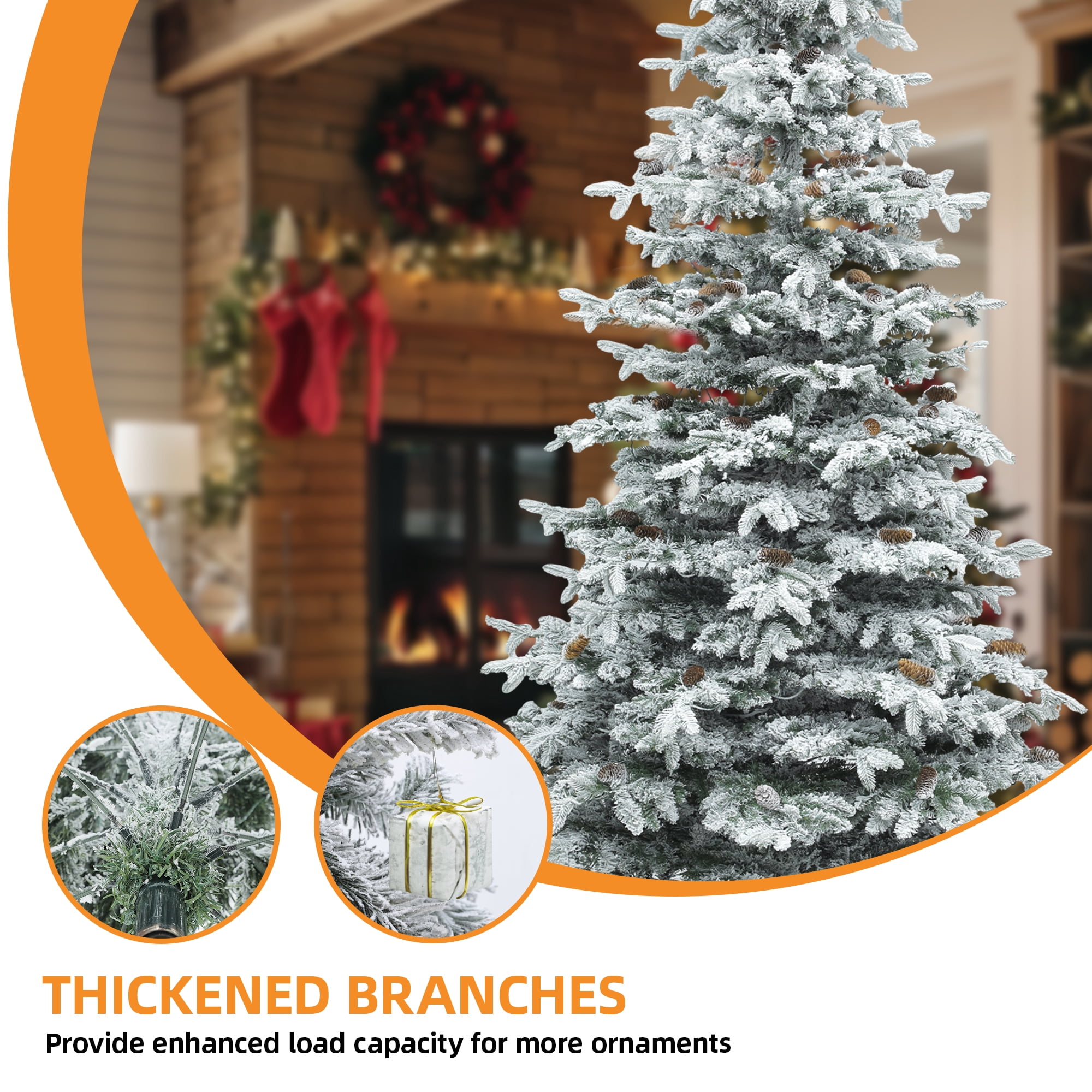 Uforic 9FT Pre-Lit Flocked Artificial Christmas Tree with 80 Pinecones,Pre-Lit Holiday Christmas Pine Tree with 1818 Branch Tips,820 Lights,for Home, Office and Party Decor