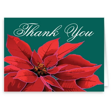 Poinsettia Thank You Note Card - 10 Count Boxed Set Note Card