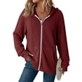 thumbnail image 2 of Women's Full Zip Up Hoodies Waffle Knit Long Sleeve Sweatshirt Tops, XL, 2 of 5