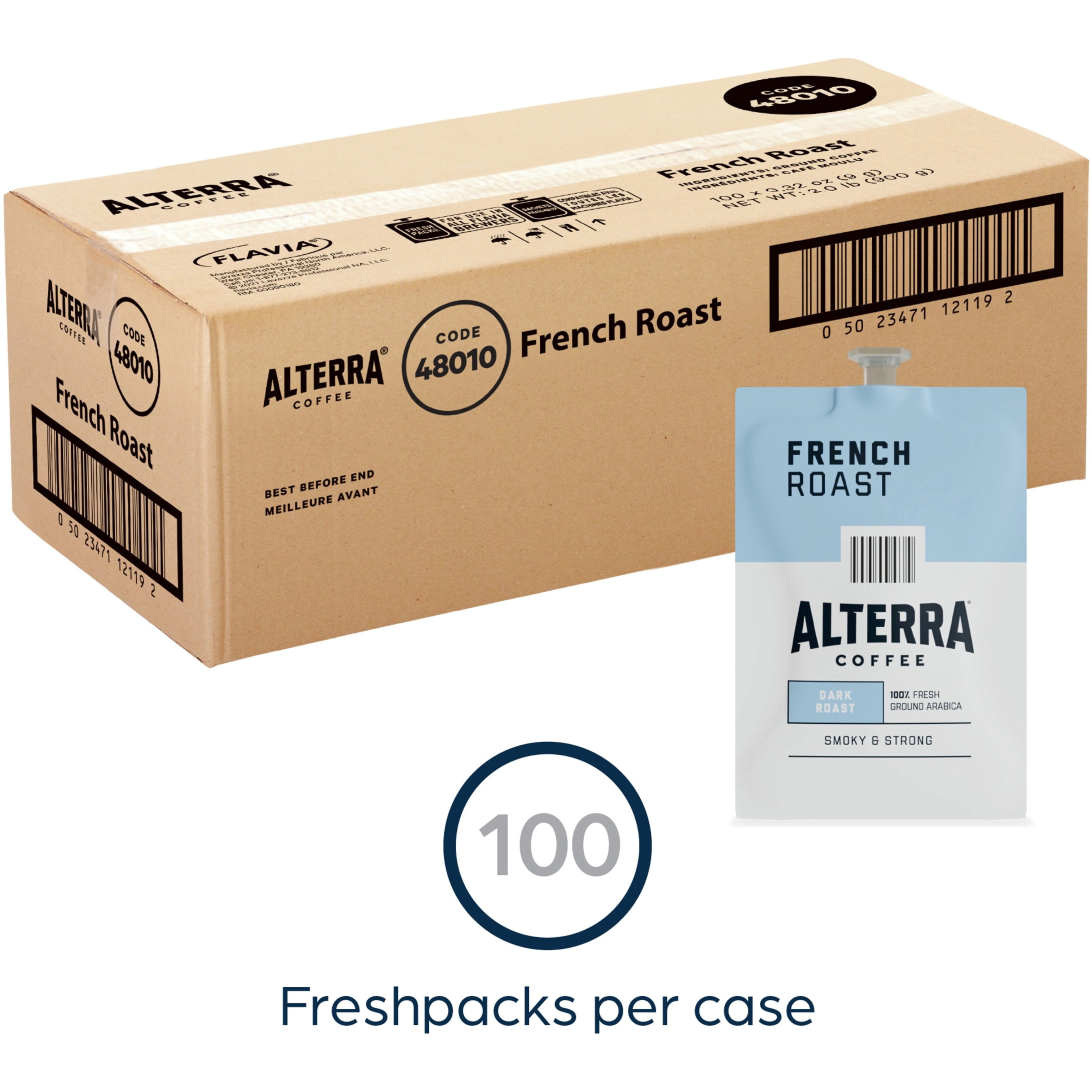 Flavia, LAV48010, Freshpack Alterra French Roast Coffee, 100 / Carton