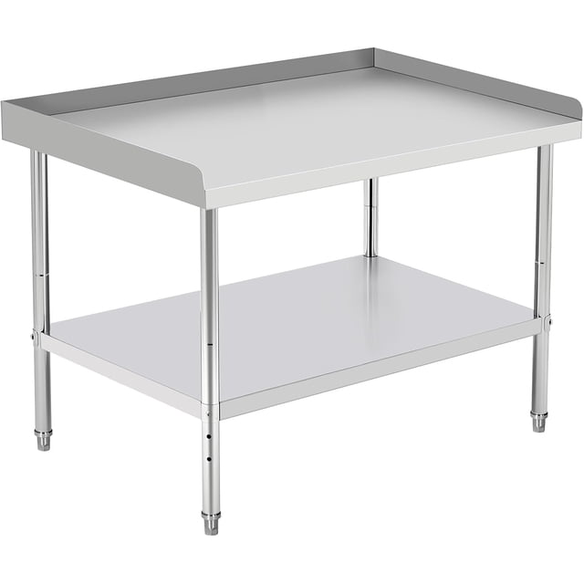 48 In x28 In x30 In Stainless Steel Grill and Equipment Stand - NSF-Certified Heavy-Duty Prep Table with Adjustable Legs and 2 In Edge Baffle