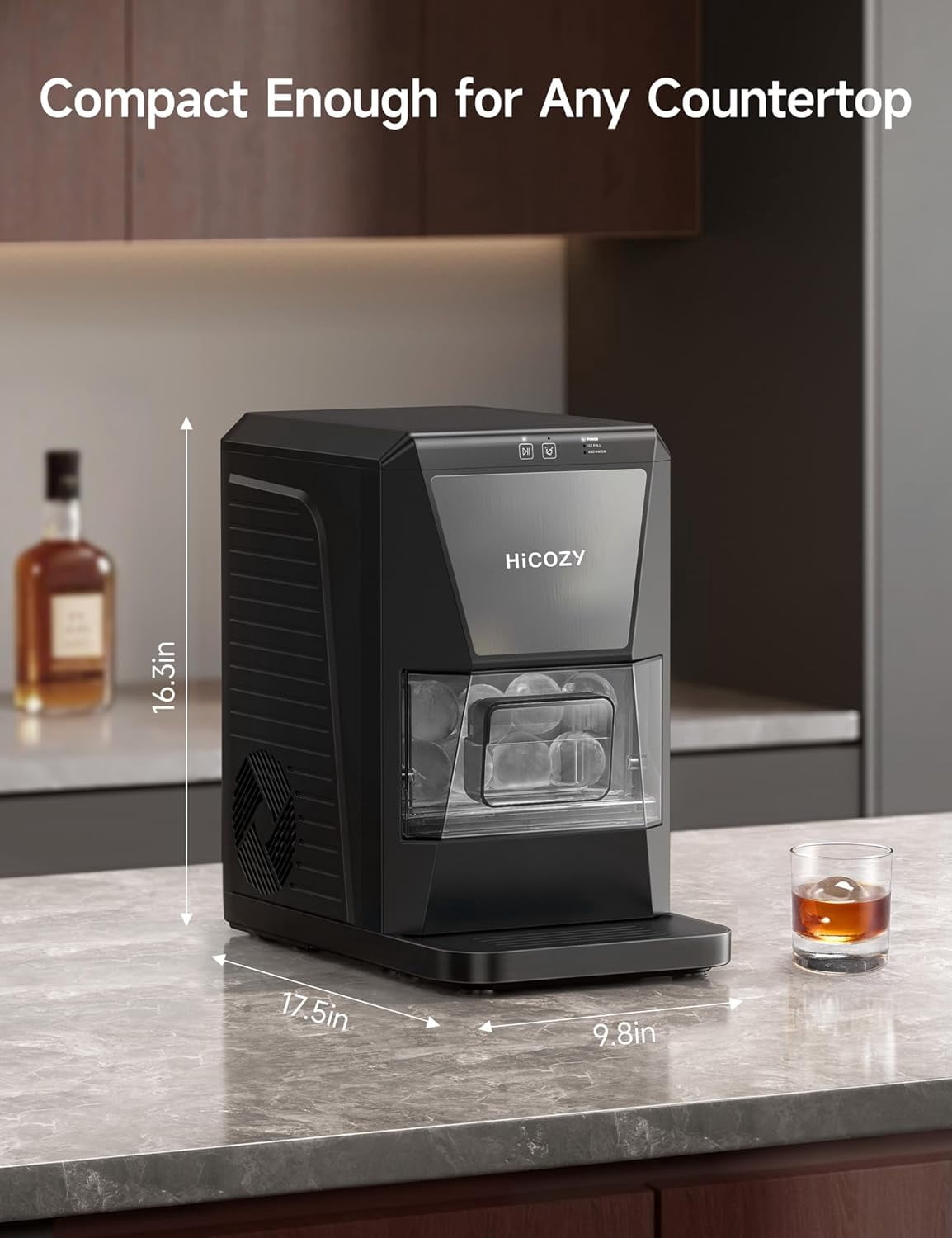 HiCOZY Ice Maker Clear Ice Ball Maker Countertop, Sphere Ice Maker with IcyGem Technology, 2 Ice Balls in 60Mins, 40 pcs/Day, Self-Cleaning Ice Machine with Ice Tong for Cocktails, Whiskey & Bourbon