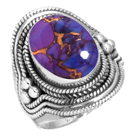 925 Sterling Silver Ring For Women - Men Copper Purple Turquoise Gemstone Silver Ring Size 10.5 Fashion Silver Ring Size 10.5 Halloween Gift For Wife 925 Silver Gemstone Jewelry