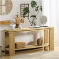 thumbnail image 3 of Natural Wood 63 Inch Farmhouse Console Table with Storage Shelf, Beaded Trim Sofa Table for Entryway Foyer Living Room, 3 of 7