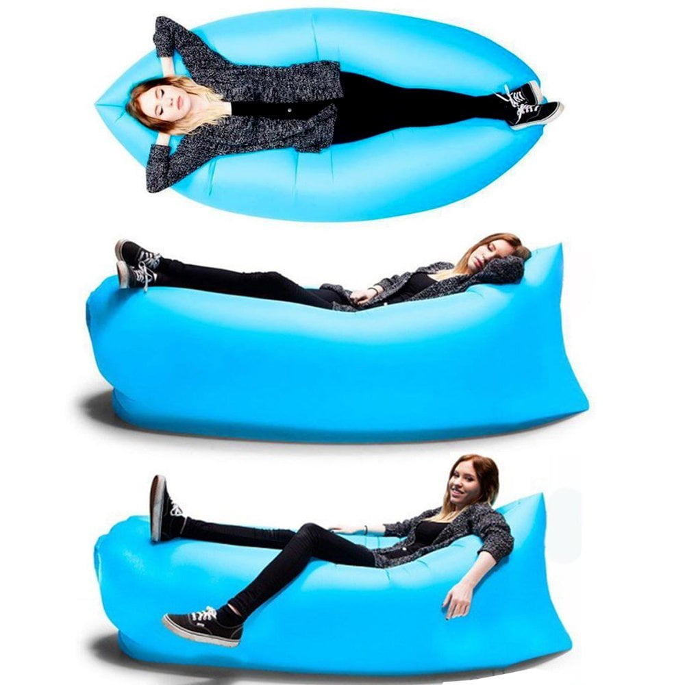Single Inflatable Foldable Lounger for Reading Blue Sequins Inflatable Chair Sofa Camping Beach Portable Air Recliner Yard Picnic Primst Bean Bag Chairs 