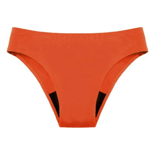Gibobby Bragas Bikini Elásticas Bañador fisiológico menstrual para mujer, a fugas, ropa interior menstrual 4 capas, ropa interior malla flujo, ropa interior absorción agua rápida (Anaranjado, XS)