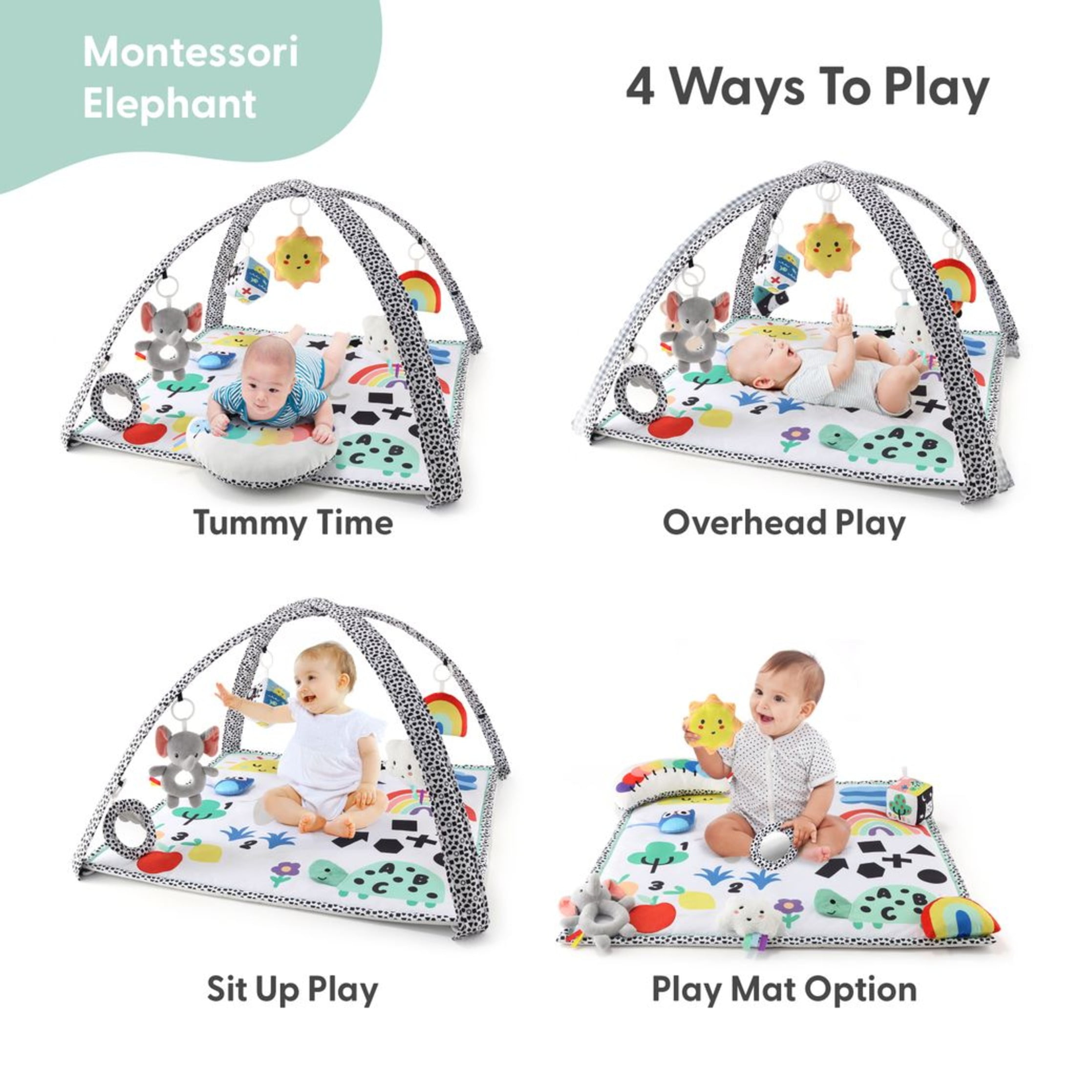 The Peanutshell Elephant-Themed 7-in-1 Activity Play Gym and Playmat for Babies, 7-Piece