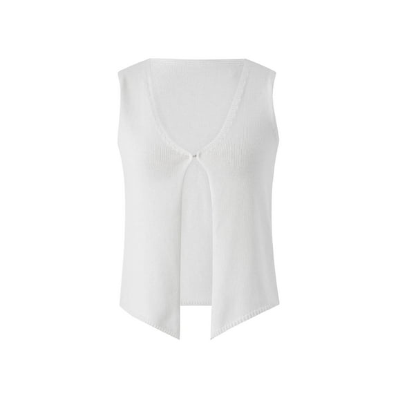 Quealent Womens Sweater Vest Sleeveless Button Down Round Neck Knitted Tank Tops Casual Cardigan for Women White,Size M