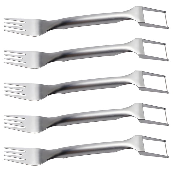 5 Pcs Stainless Steel Watermelon Fork Slicer, 9.9 in / 25.2 cm Watermelon Slicer with Ergonomic Handle, 2 In 1 Watermelon Fork Slicer for Cutting Cubes, Slices, Easy to Use