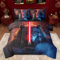 Castle Fairy Teens Red Lightsaber Bedding Comforter Set 7pcs,Abstract Gradient Queen Bedding Sets Super Cozy,Jungle Animal Wolf Queen Sheet Sets,Ultra Soft Home Decor,Reversible