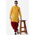 thumbnail image 7 of Royal Kurta Elegant Mustard Jacquard Silk Printed Long Kurta and Maroon Salwar for Men, 7 of 7