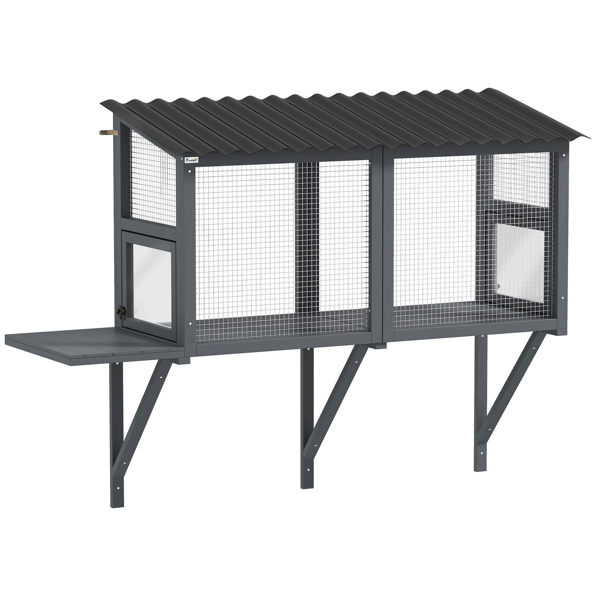 PawHut Outdoor Cat Catio, Wooden Cat Enclosure Window Perch with Jumping Platform, for Safely Enjoying Outdoor Sights, Playing, Sunbathing, Napping