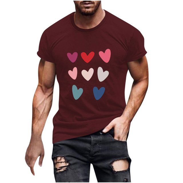 Tungbrin T-Shirts Assortis pour la Saint-Valentin Couples Mignons Imprimés Raggiques Manches Courtes Hauts Unisexes Grande Taille Col Rond