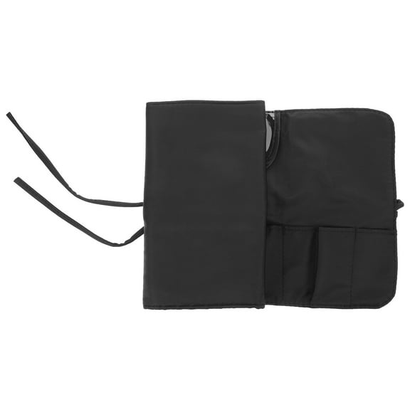 FOLOYORI 1Set Makeup Brush Storage Bag Roll Up Organizer for Travel Black Nylon 20.7x8.7in