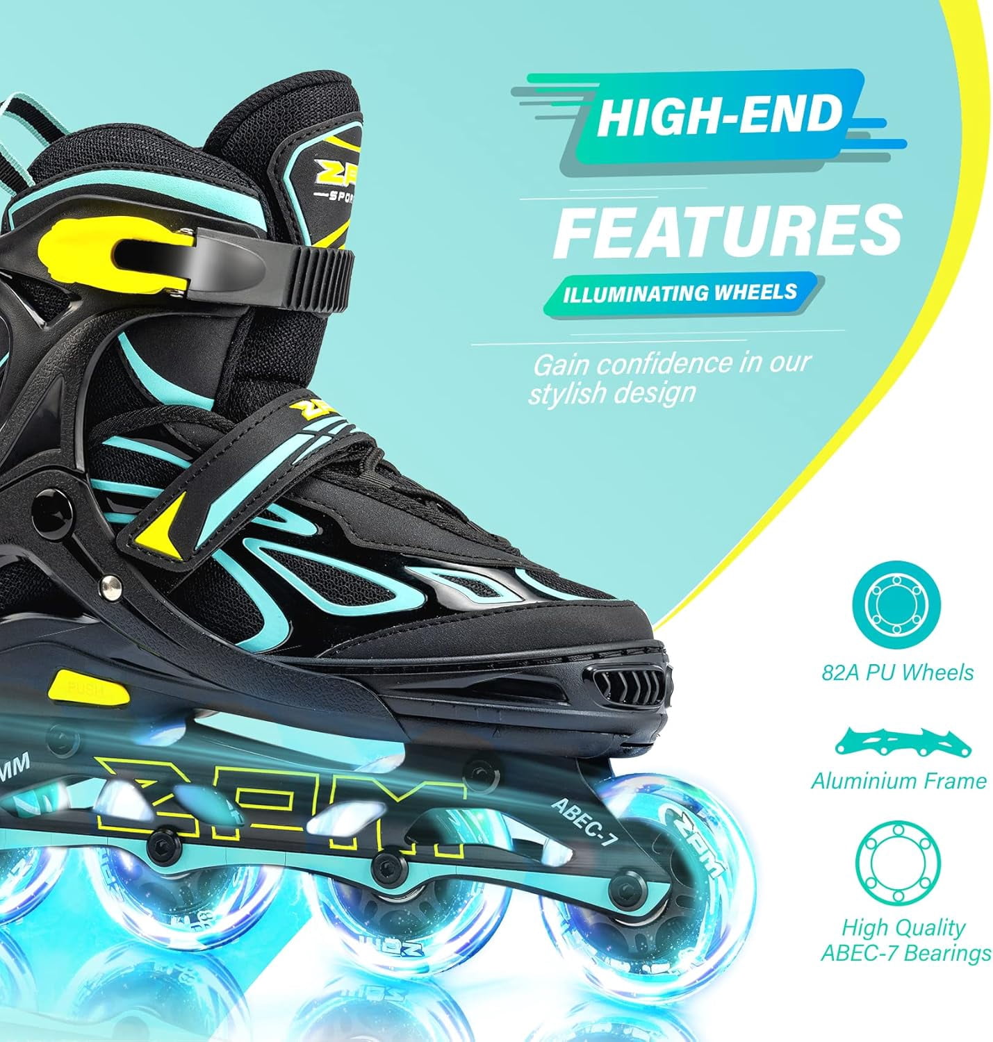 PrimeCook Shop Vinal Girls Adjustable Flashing Inline Skates, All Wheels Light Up, Fun Illuminating Skates for Kids Men Adult Women and Boys