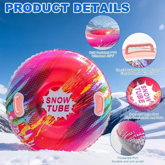 Snow Tubes 2-Pack, 33.5" Heavy-Duty Inflatable Snow Sleds for Kids & Adults, Thick Cold-Proof PVC Built-in Handles, Winter Outdoor Blow Up Sledding Tubes