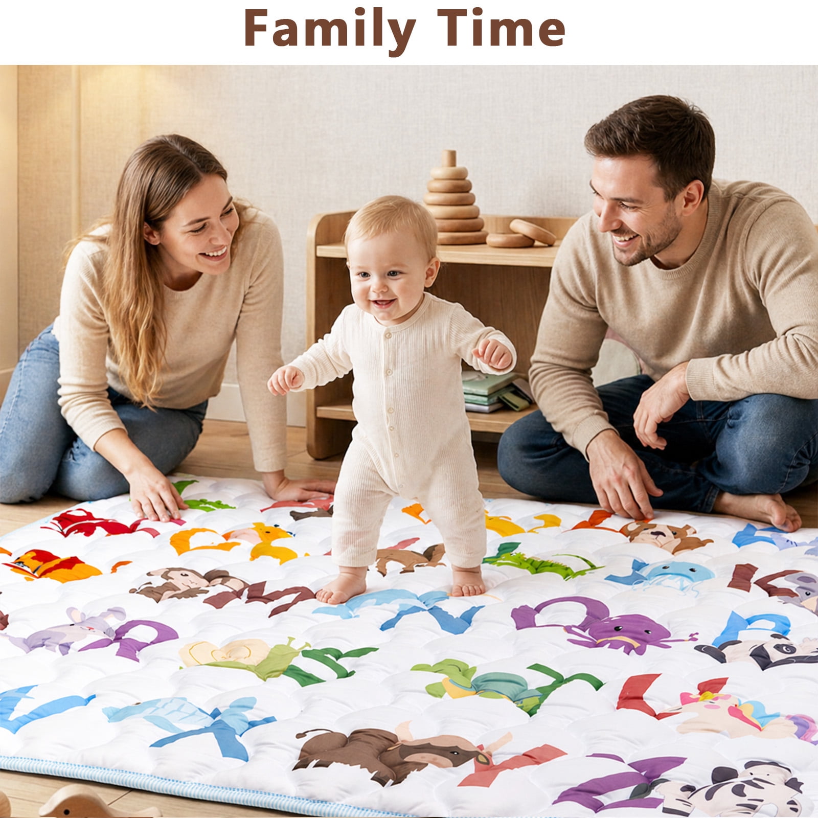 Beavtaens Baby Play Mat for Floor, Fits 50x50 Playpen, Non-Slip, Soft for Infants, 0-4 Years, Animal