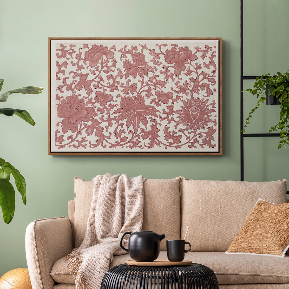 Vintage Abstract Print-XXVIII Framed in Walnut Wood Gallery Wrapped Canvas 25 in. x 37 in.