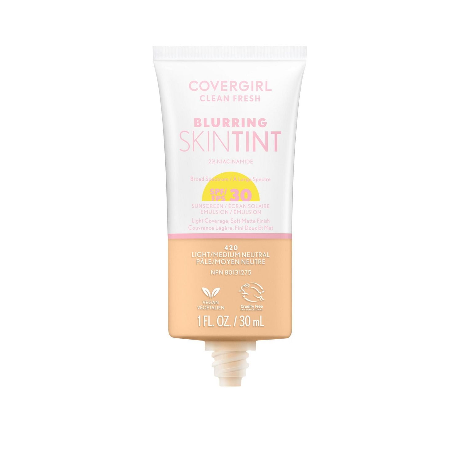 Clean Fresh Blurring Skin Tint, Liquid Foundation, Soft Matte Finish, Smooths, Brightens, Blurs Pores, Mineral Sunscreen, Vegan Formula, skin-loving formula