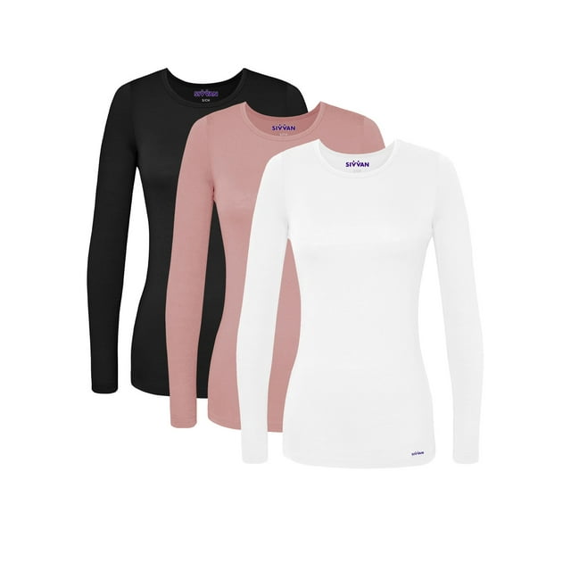 Sivvan Lot de 3 T-Shirts à Manches Longues Confortables pour Femmes / tee-Shirt de sous-Vêtement Multicolore