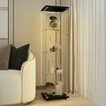 thumbnail image 2 of Tempered Glass Display Cabinet with Bluetooth LED Light Strip & Locking Casters - Multi-Use Storage for Living Room, Office, or Bedroom - Black, 2 of 9
