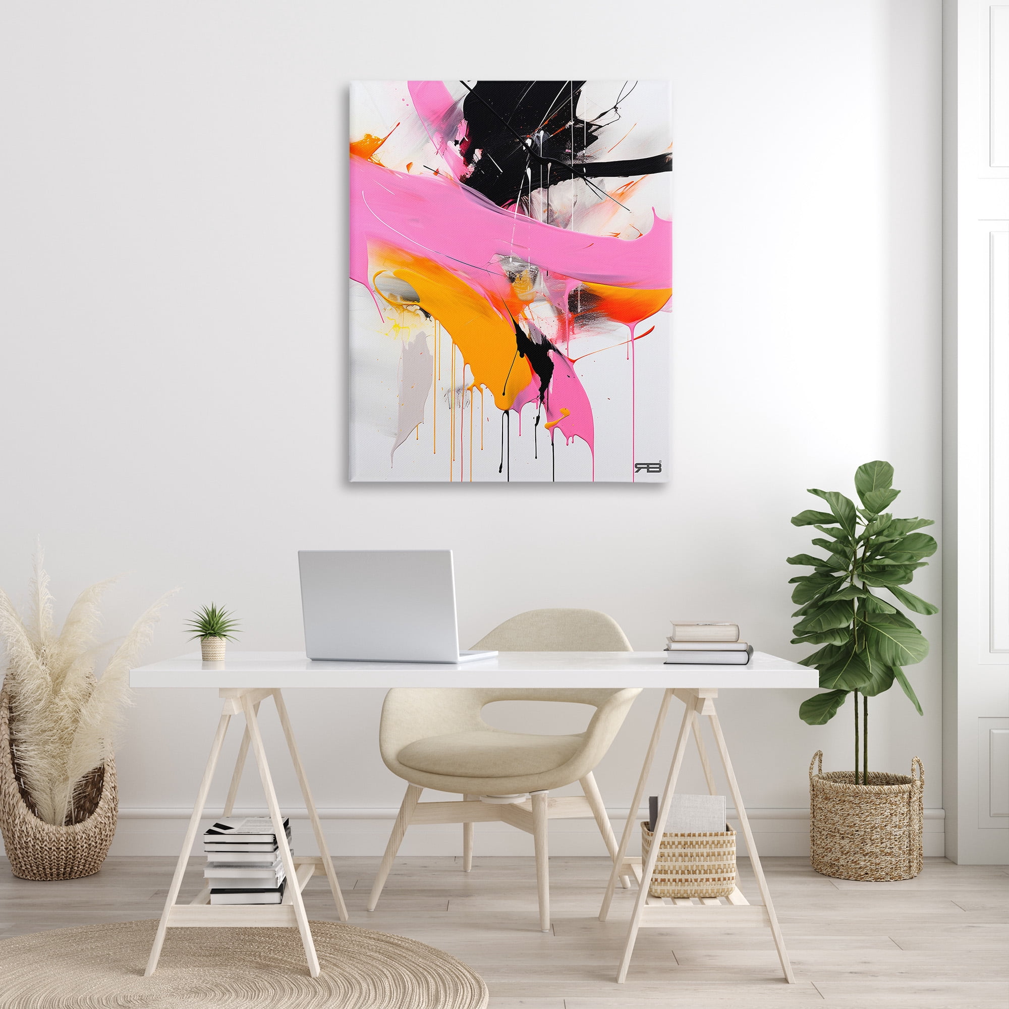 Stupell Industries Pink & Black Contemporary Abstract Painting Gallery Wrapped Canvas Art Print Wall Art, 36 x 48