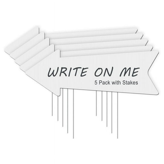 Blank Yard Signs with Stakes, 5 Pack 17 x 6 Inches White Blank Wedding Directional Yard Signs, Yard Signs