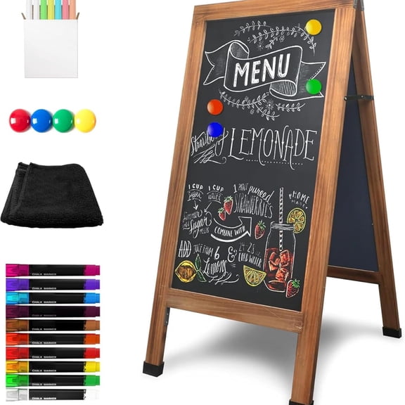 Magnetic A-Frame Chalkboard Easel Sign - Large 40 x 20 Rustic Sandwich Chalk Board Signs Outdoor Double Sided Sidewalk Pizarra for Busin Wedding Menu