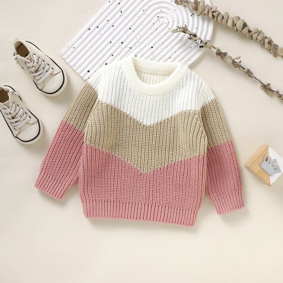 Chandail Tricoté Patchwork pour Tout-Petit Fille Garçon, Chandail Chaud, Chandail à Manches Longues, Hauts, Vêtements Tricotés d'Automne Hiver, Chandail, Chandail à Capuchon, Enfants Garçons, Chandails pour Garçons, Chandails pour Enfants, Chandail à Capuchon Rose 9-12 m