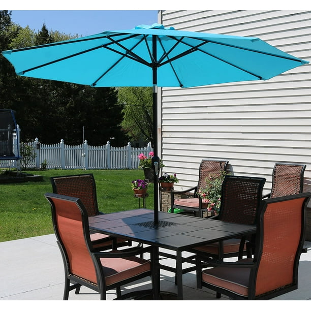 Sunnydaze 9 Foot Outdoor Patio Umbrella Push On Tilt Crank Table Aluminum Pole Polyester Shade Canopy Turquoise Com Sunnydaze 9 Foot Outdoor Patio Umbrella, Turquoise Umbrella Patio Furniture
