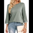 thumbnail image 2 of Camisas de Mujer, Camisetas de Moda con Mangas 3/4, Lindas Blusas Casuales de Cuello Redondo, Blusas Básicas Verde L, 2 of 8