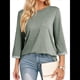 thumbnail image 2 of Camisas de Mujer, Camisetas de Moda con Mangas 3/4, Lindas Blusas Casuales de Cuello Redondo, Blusas Básicas Verde XXL, 2 of 8