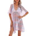 thumbnail image 2 of Biekopu Women Bikini Cover-Ups Contrast Color V-Neck See-Through Hollow-Out Beach Knitted Mini Dress Swimwear Sunscreen Blouse, 2 of 9