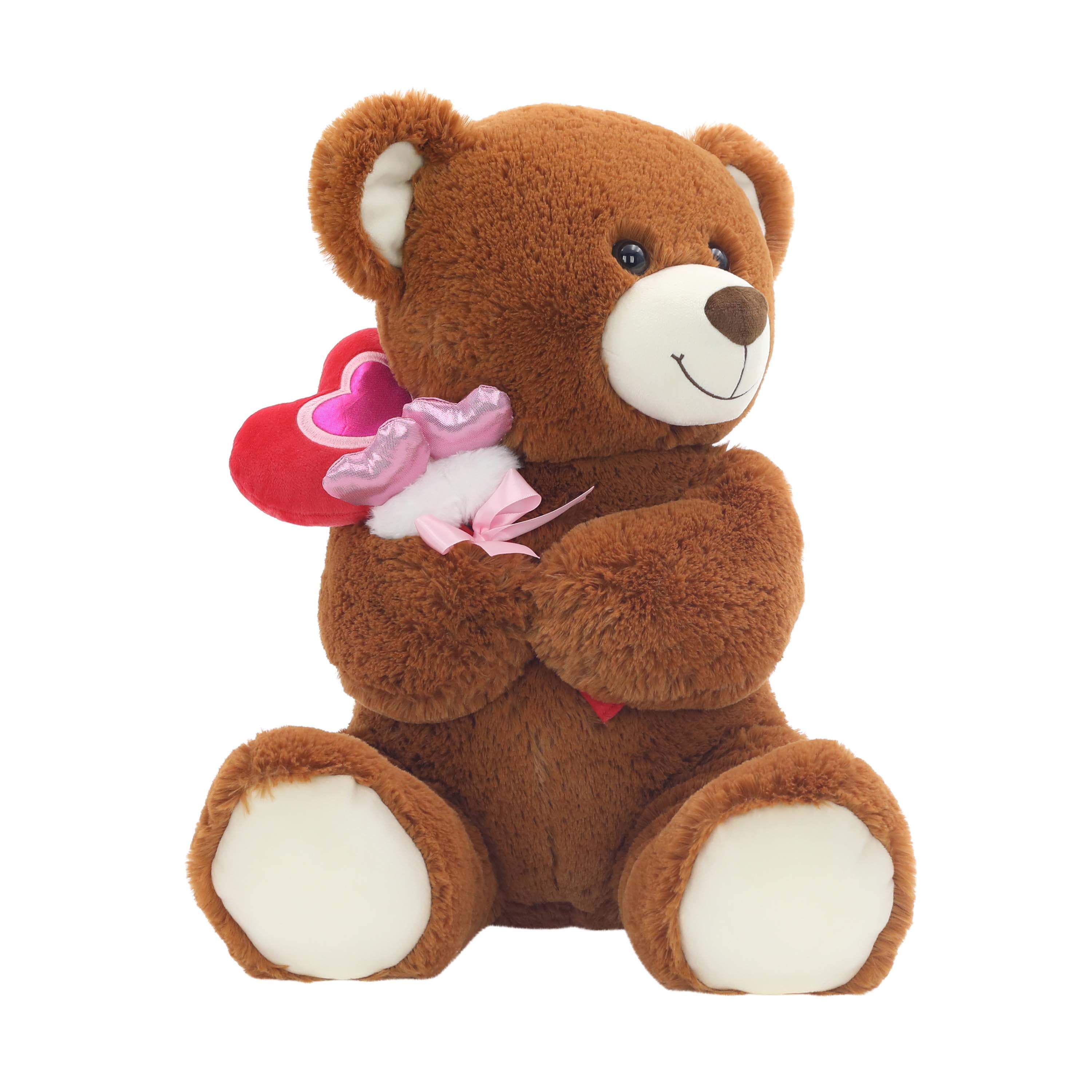 Large 17.5-Inch Sweet Brown Teddy Bear Plush Stuffed Animal with Valentine Heart Bouquet by Way to Celebrate