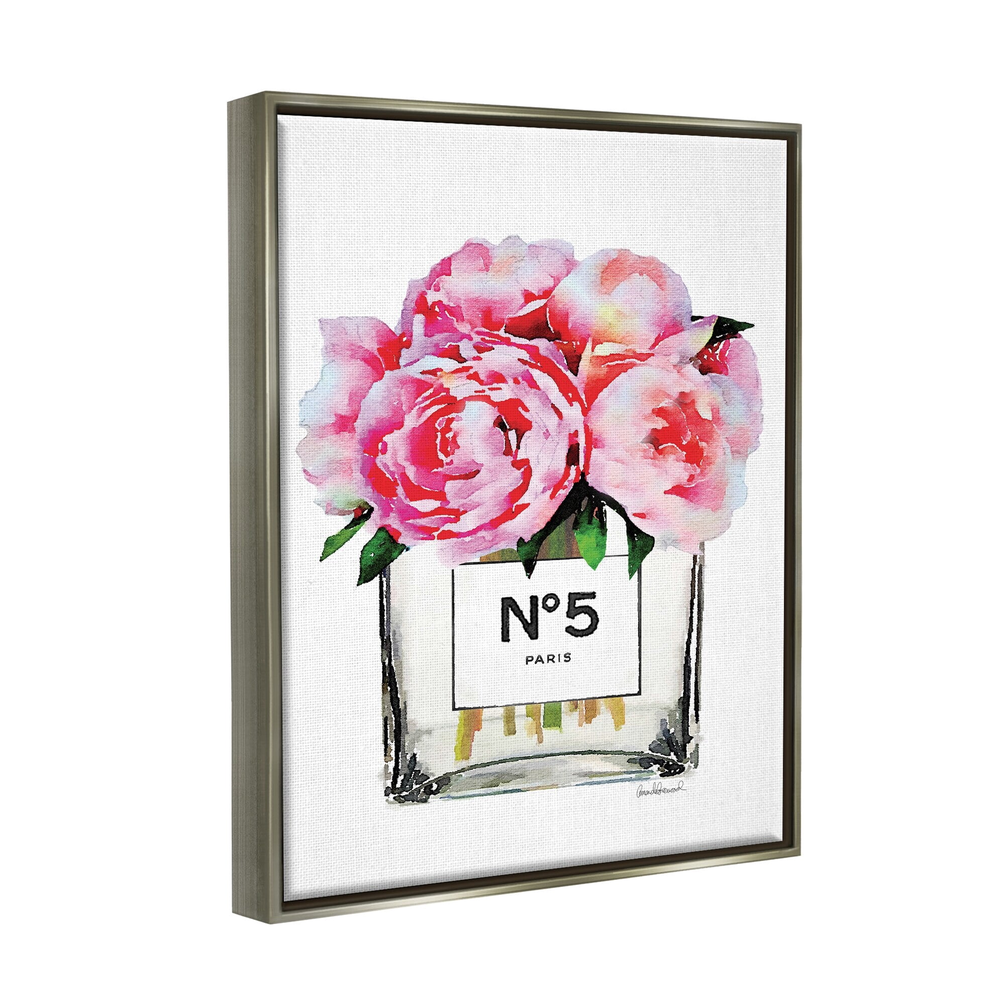 Stupell Industries Glam Paris Vase with Pink Peony Luster Gray Framed Floating Canvas Wall Art, 16x20, by Amanda Greenwood