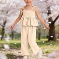 thumbnail image 2 of FRSASU Toddler Baby Girls Summer Outfit Clothes Ruffle Smocked Peplum Cami Top with Wide Leg Pants Sets for 0-6 Years Beige-C, 2 of 8