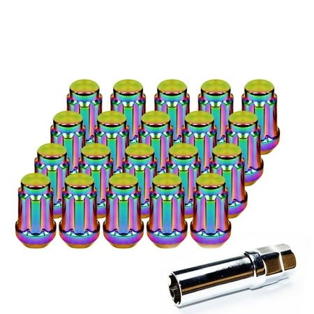 Race Lug Nuts 20pcs Neo Chrome 6 Spline Turner M12x1.5 Lug Nuts with Key for Toyota Acura Toyota Ford ()