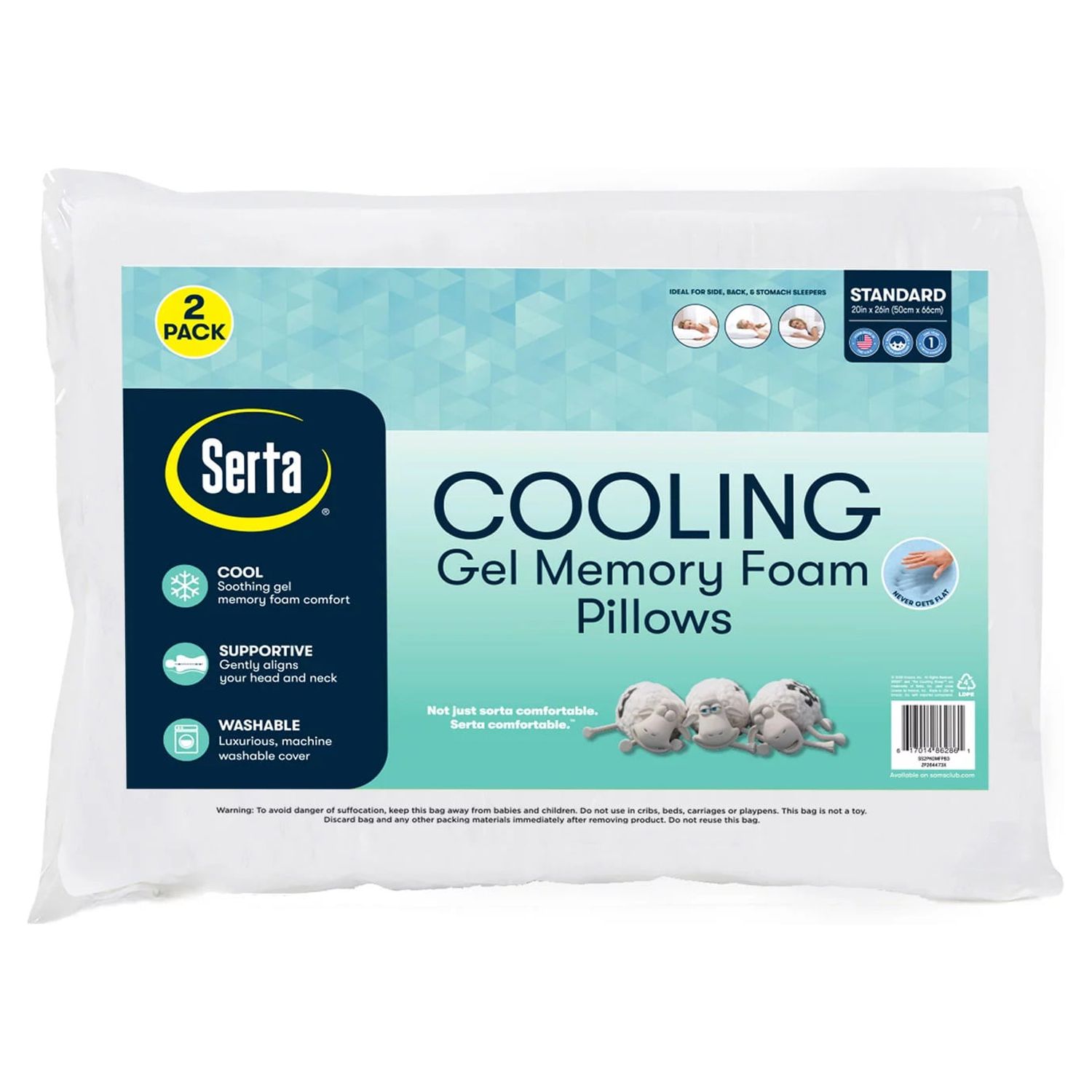 Serta Gel Memory Foam Cluster Pillows, Set of 2